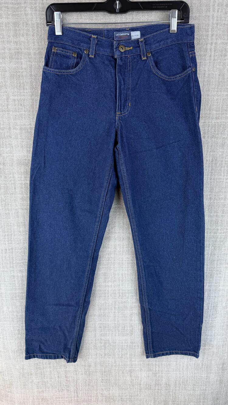 Liz Claiborne Jeans Womens 6 Petite Blue Ankle Denim Relaxed Pockets Zip